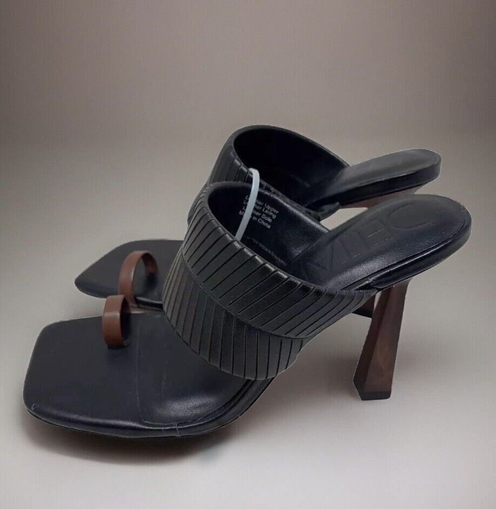 Deltan Kelsea Sandals Womens 8.5 Black Leather Square Toe Heeled Dress